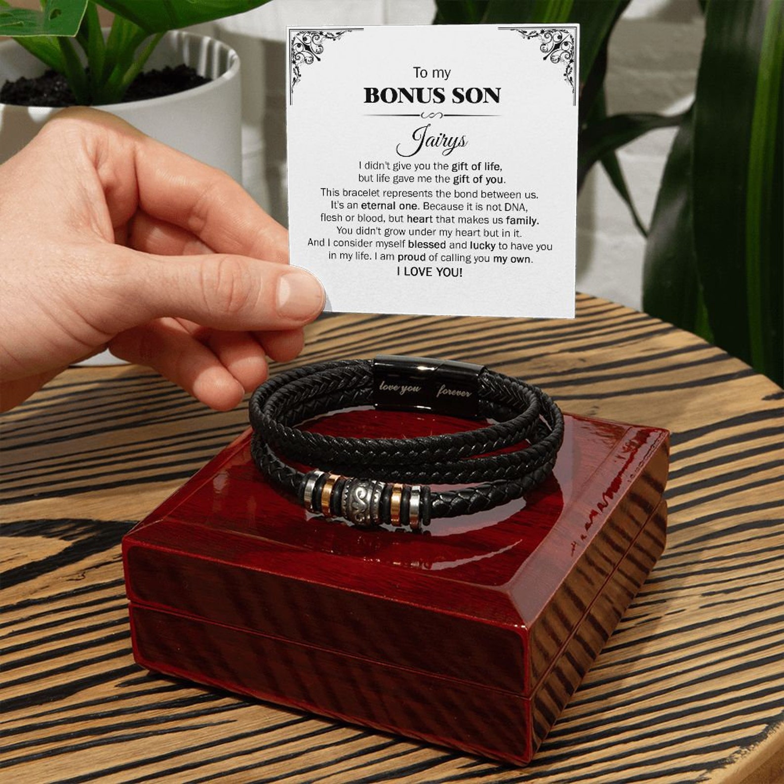 To My Son Bracelet Personalised Name Message Card Braided Leather Bracelet Gift for Son - I Am Proud Of Calling You My Own-Jessemade AU