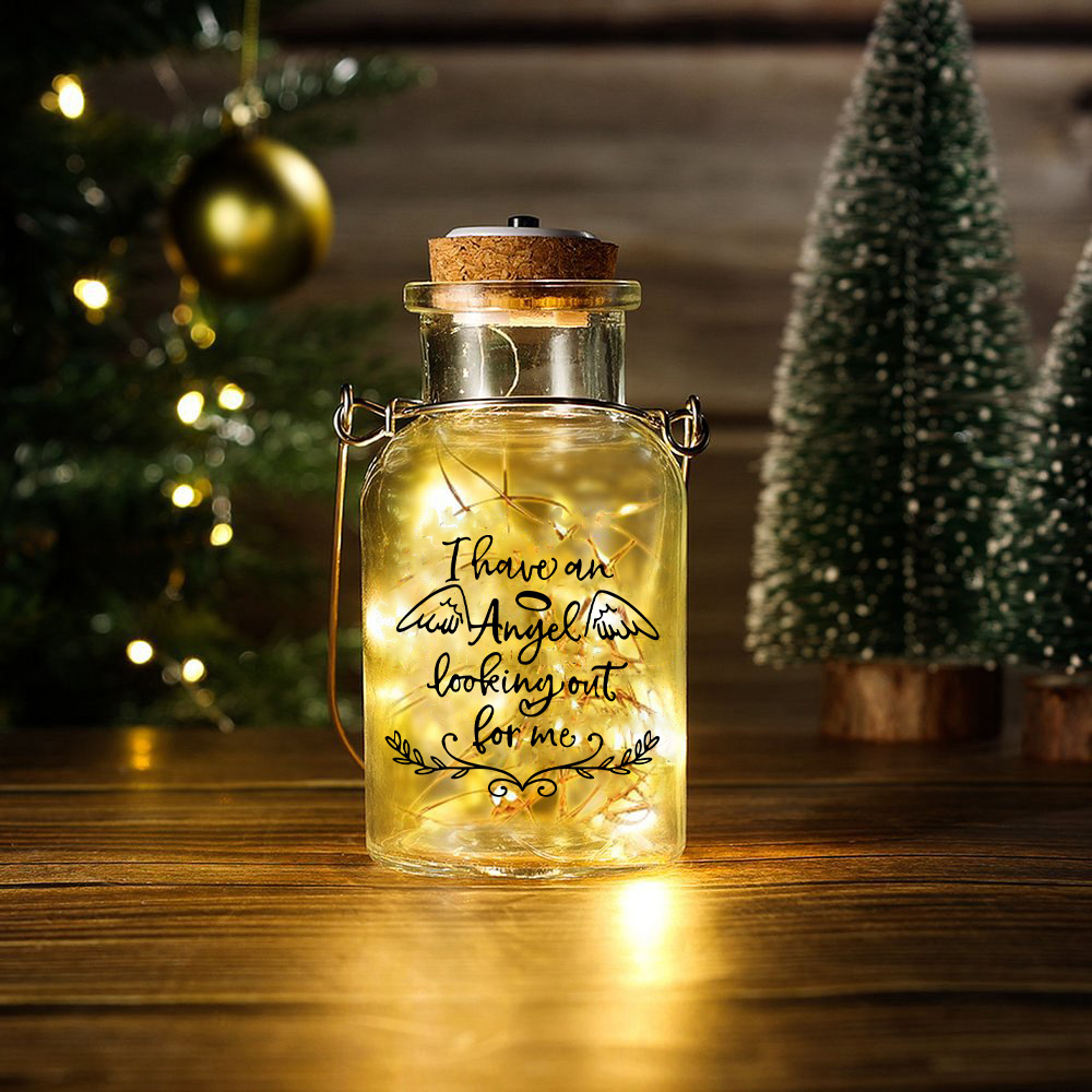 Memorial Jar Night Light - I Have An Angel Looking Out For Me - LED Lamp Memorial Bottle-Jessemade AU