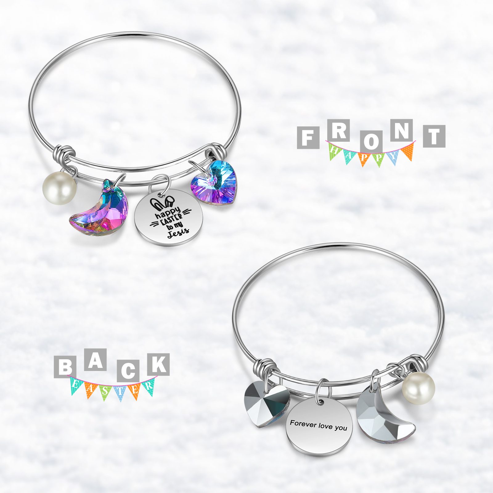 Easter Gifts Personalised Bunny Bangle Bracelet With Name Peals Crystals Bangle Gifts For Her-Jessemade AU
