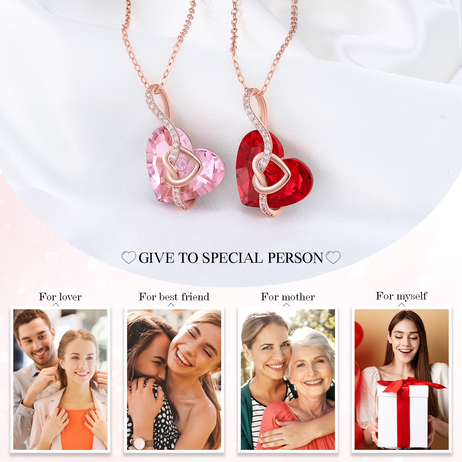 Heart-shaped Crystal Necklace Birthstone Necklace Gifts For Her-Jessemade AU