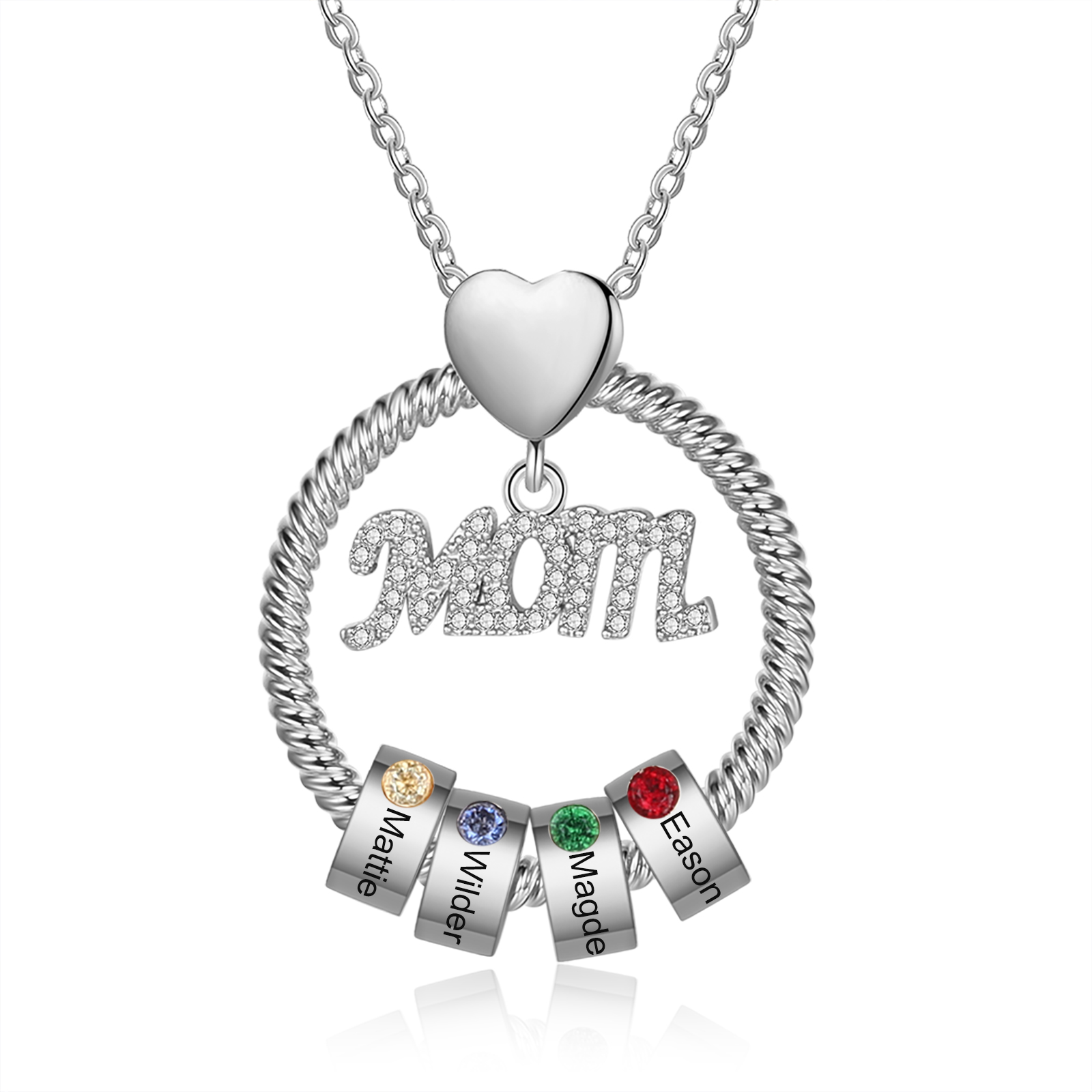 Personalised Necklace With 4 Birthstones Engraved Names Gift For Mother-Jessemade AU