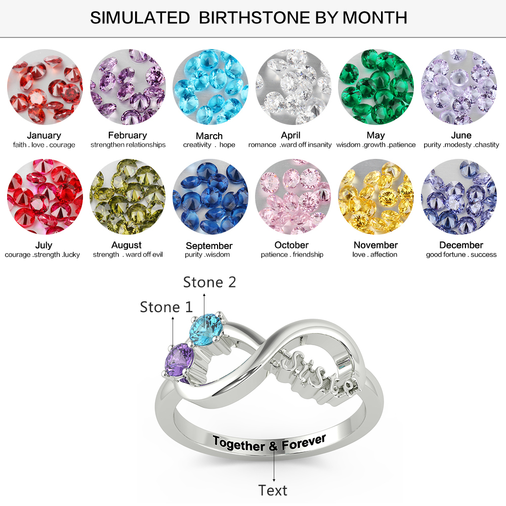 Personalised Ring With 2 Birthstones Engraved Names Ring Gift For Women-Jessemade AU