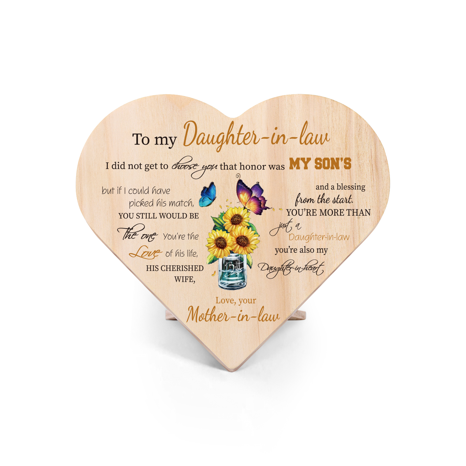 To My Daughter-In-Law You're My Daughter-In-Heart Wooden Heart Keepsake Desktop Ornament-Jessemade AU
