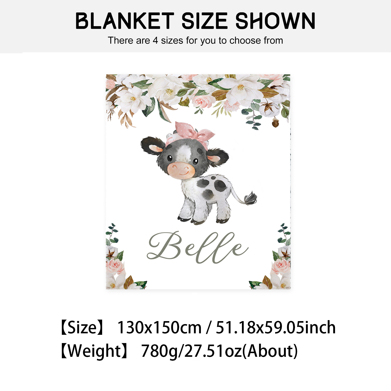 Personalised Dairy Cattle Blanket Custom Name Cute Cartoon Blanket-Jessemade AU