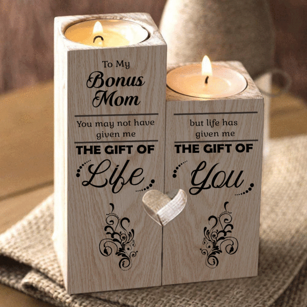 Mothers GiftsTo My Bonus Mom Wooden Candle Holder "Life has given me the gift of you"-Jessemade AU