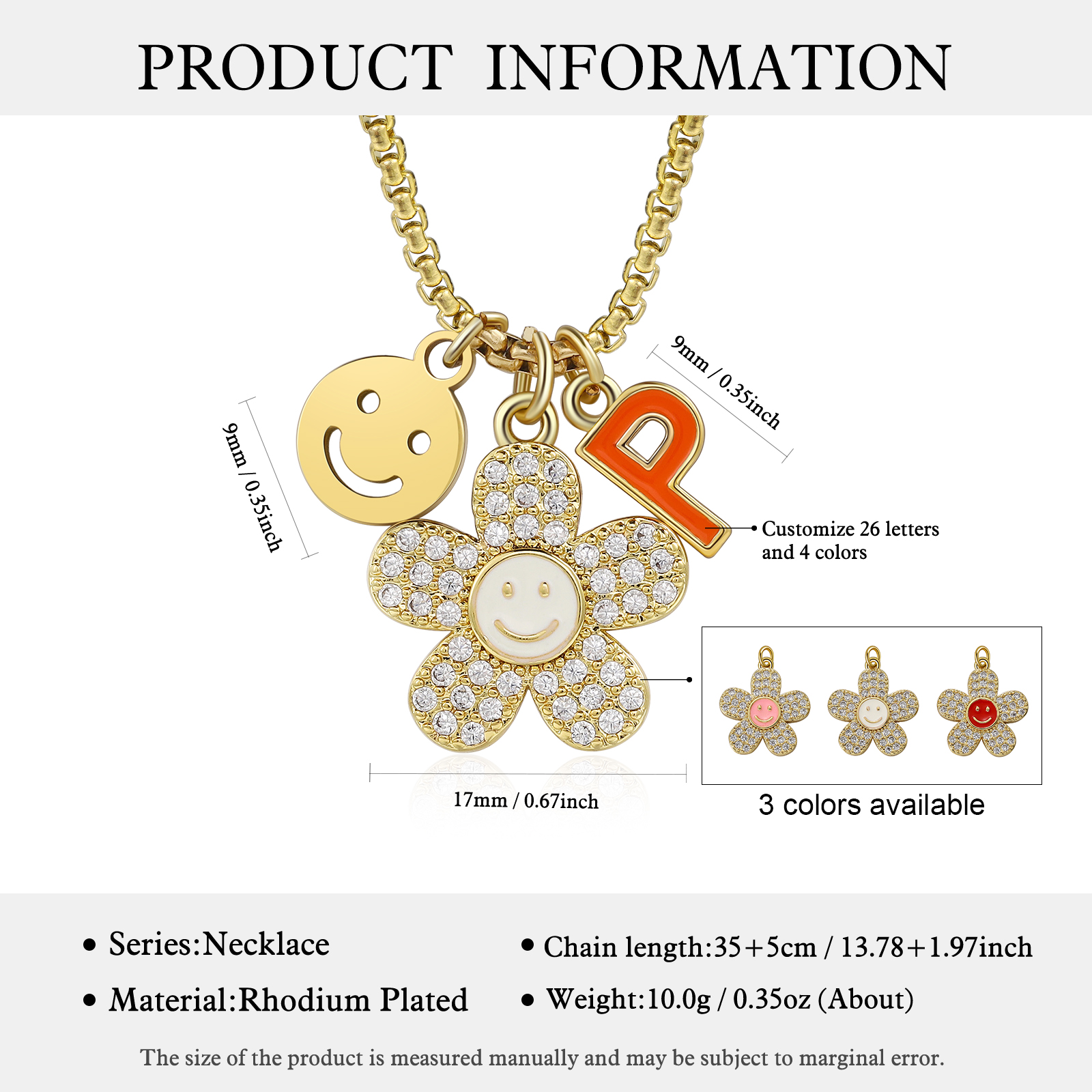 Back To School Personalised Smile and Flower Necklace Custom Birthstone and Initial Necklace-Jessemade AU