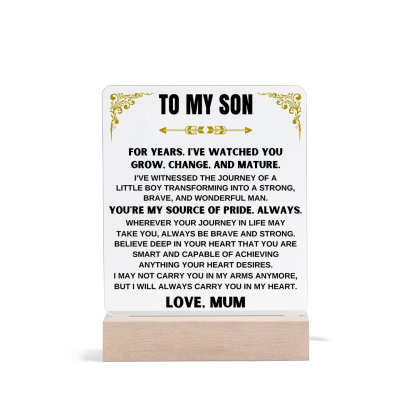 To My Son Acrylic Night Light, "You're My Source Of Pride, Always" LED Lamp Heartwarming Gifts-Jessemade AU