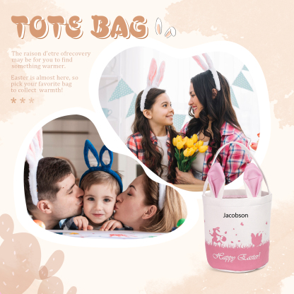 Personalised Bunny Tote Bag Customised with Name Bunny Bucket Bag Easter Gifts-Jessemade AU
