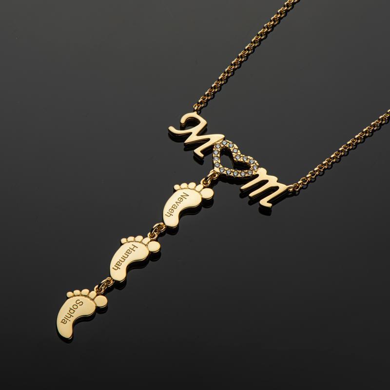 Mother Necklace with 3 Baby Feet Pendants Engraved 3 Names Mom Rose Gift Set-Jessemade AU