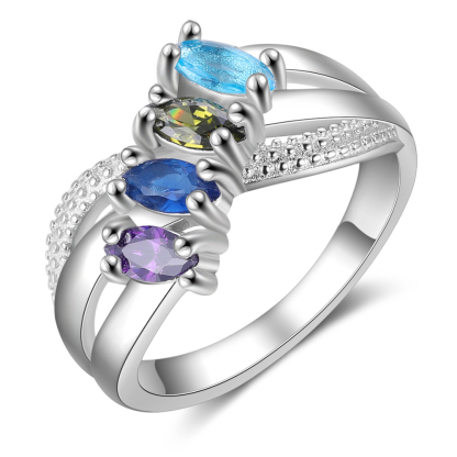 Mother's Day Family Ring Personalised 4 Birthstones Ring With Names Gifts for Her-Jessemade AU
