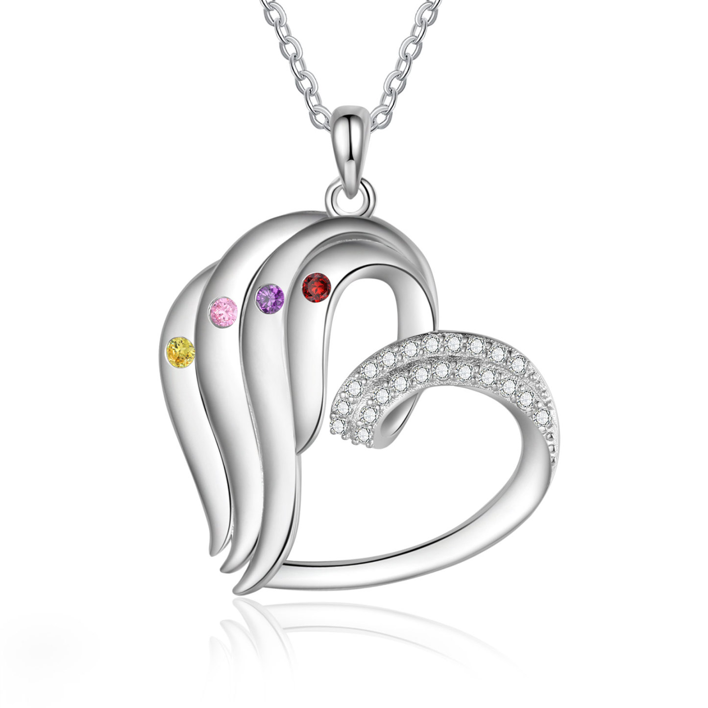 Personalised Heart Pendant Necklace Custom 4 Birthstones Engraved 4 Names Necklace Gift for Her-Jessemade AU