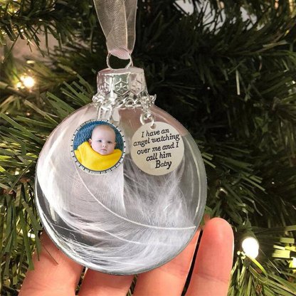 Personalised Christmas Feather Ball Custom Photo Memorial Ornament "I Have An Angel"-Jessemade AU