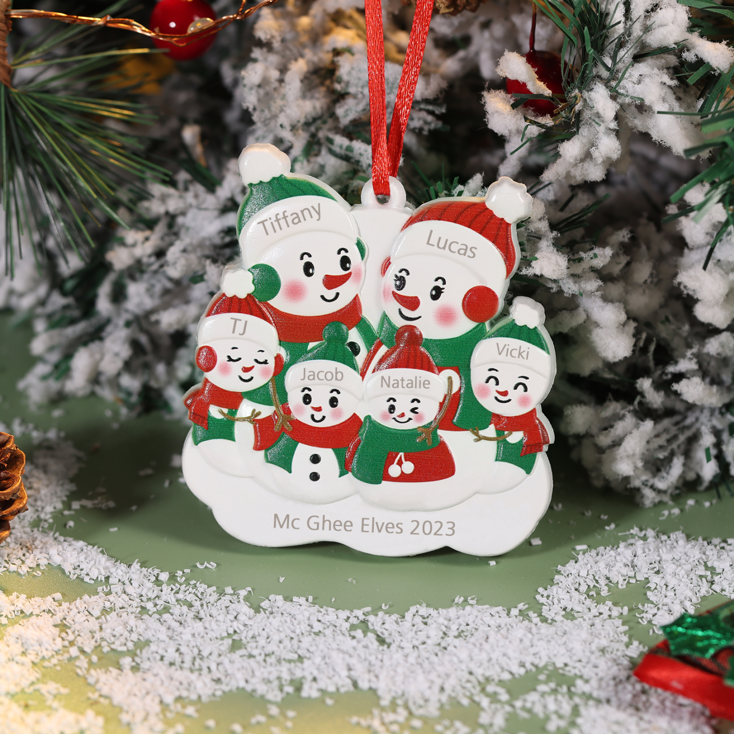 Personalised 6 Names & Text Snowman Christmas Ornament Resin Christmas Tree Pendant for Family-Jessemade AU