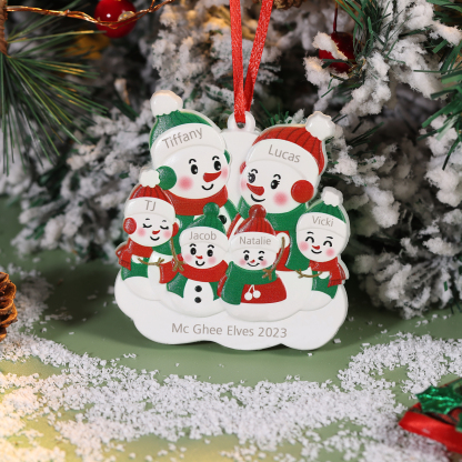 Personalised 6 Names & Text Snowman Christmas Ornament Resin Christmas Tree Pendant for Family-Jessemade AU