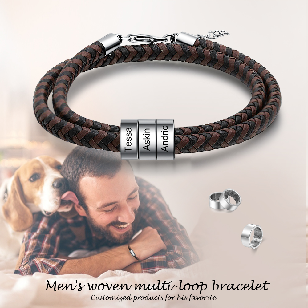 Personalised 3 Beads Men's Bracelet For Him-Jessemade AU