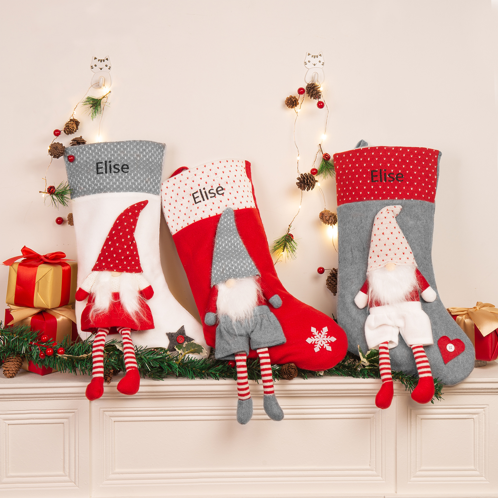 Custom 1 Name Christmas Stocking Ornament Christmas Gift Bags Santa Claus Stocking Gifts for Family Friends-Jessemade AU