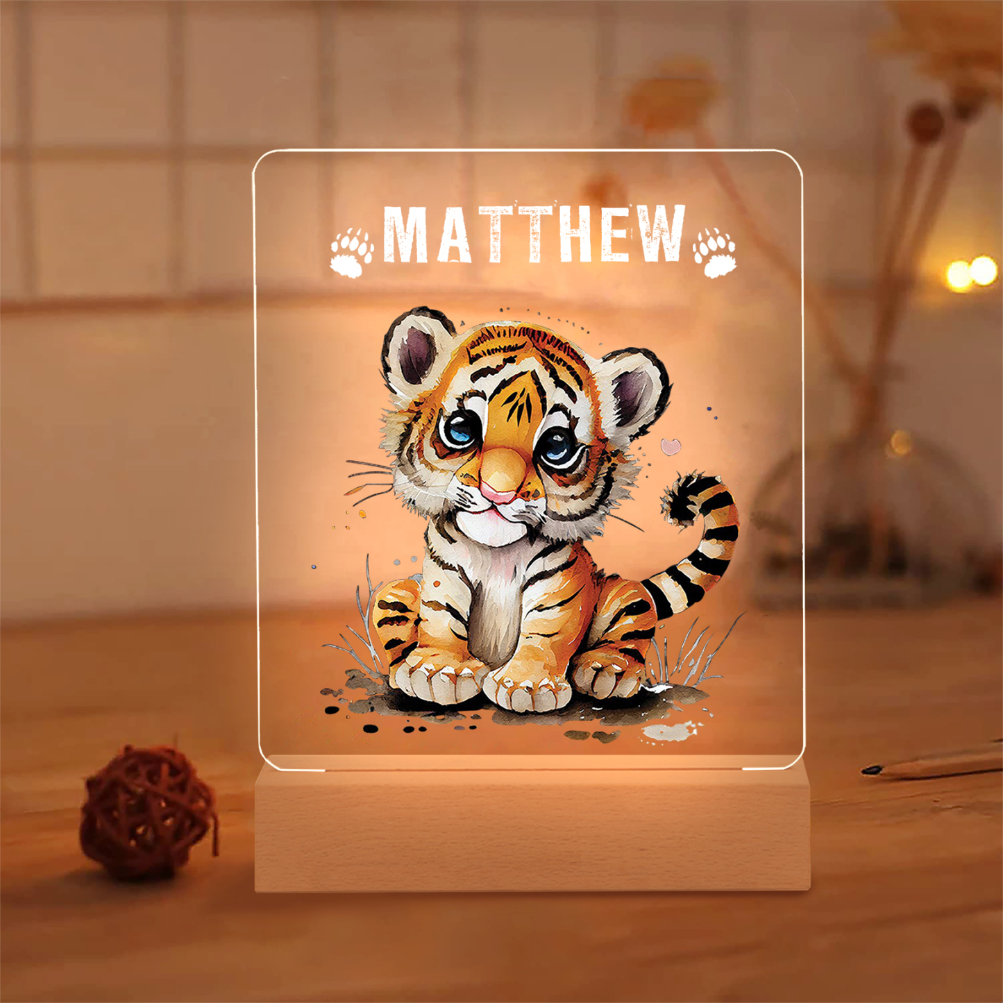 Baby Tiger Personalised LED Night Light Custom Name Night Lamp Nursery Home Decor Gifts For Baby-Jessemade AU