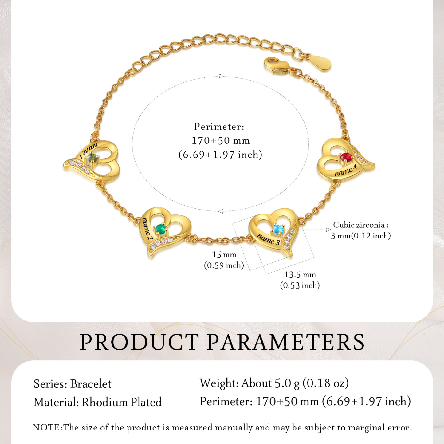 4 Names - Personalised Heart Bracelet Custom Names & Birthstones Bracelets Valentine's Day Gift For Her-Jessemade AU