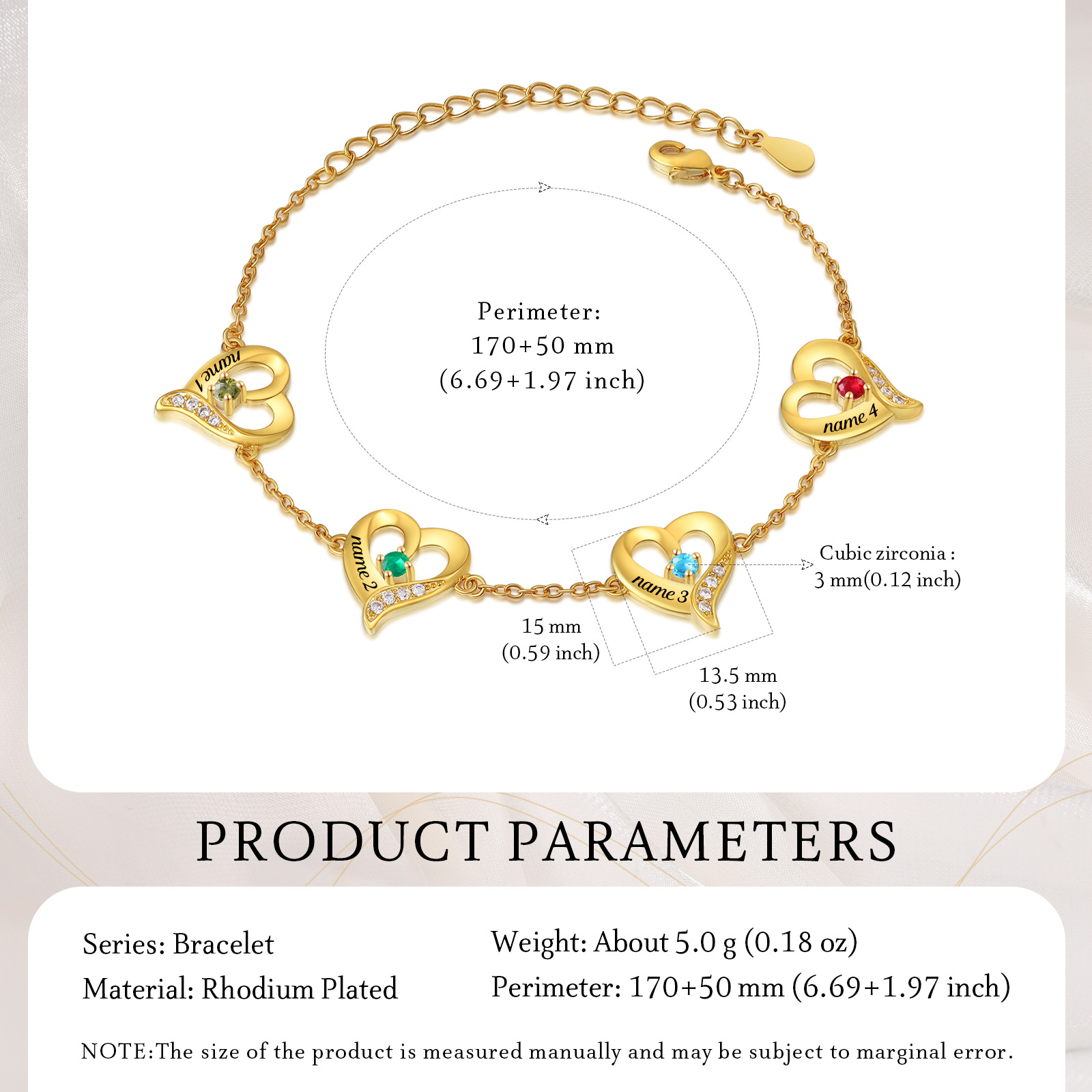 4 Names - Personalised Heart Bracelet Custom Names & Birthstones Bracelets Valentine's Day Gift For Her-Jessemade AU