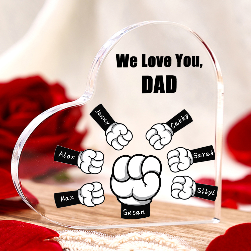 Personalised Acrylic Heart Keepsake Custom 7 Names & 1 Text Fist Bump Ornaments Gifts for Dad/Grandpa-Jessemade AU