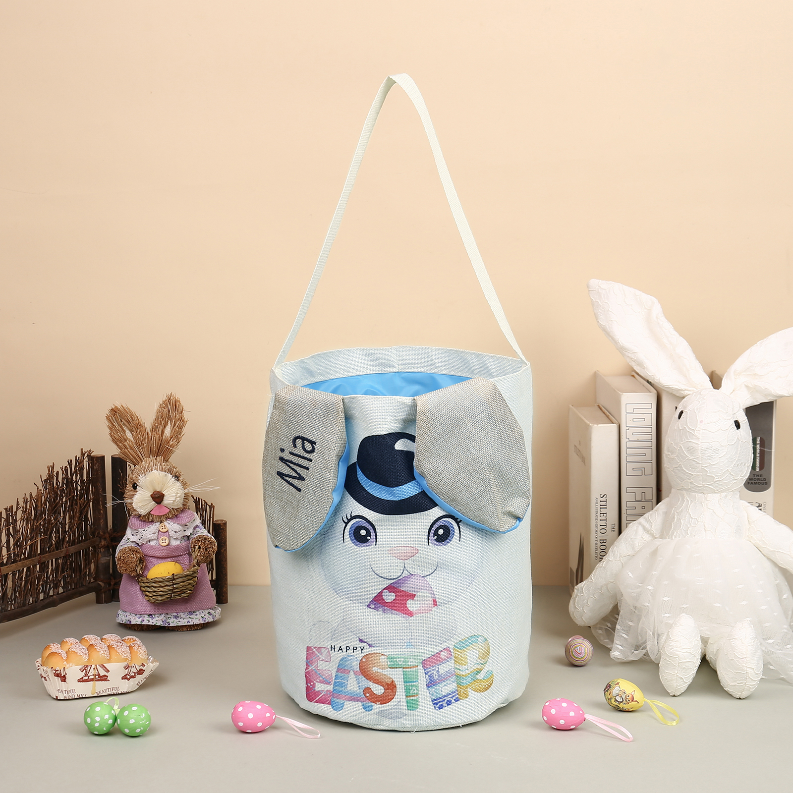Personalised Bunny Tote Bag Customised with Name Bunny Bucket Bag Easter Gifts-Jessemade AU