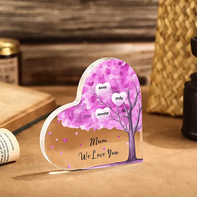 3 Names - Personalised Acrylic Heart Keepsake Custom Text Purple Tree Ornaments Gifts for Grandma/Mother-Jessemade AU