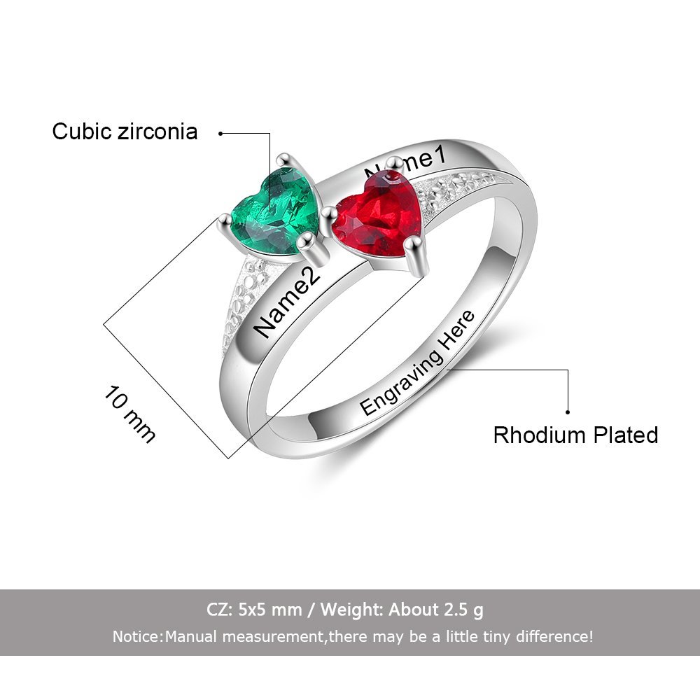 Family Ring Promise Ring Personalised 2 Birthstones Ring With Names Gifts for Her-Jessemade AU