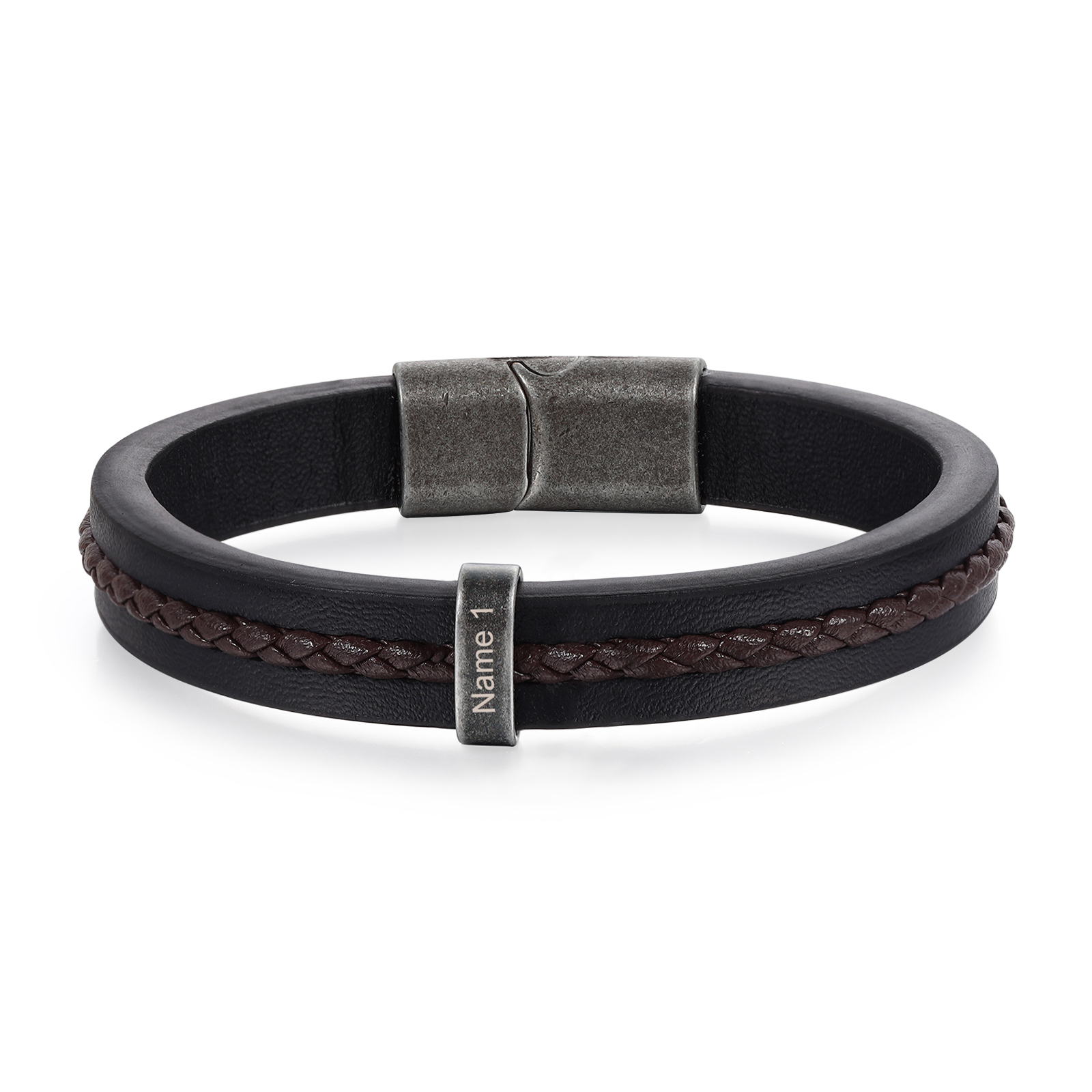 1 Name - Personalised Men's Leather Bracelet Custom Text Beaded Bracelets Vintage Gift for Him-Jessemade AU