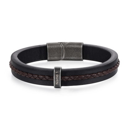 1 Name - Personalised Men's Leather Bracelet Custom Text Beaded Bracelets Vintage Gift for Him-Jessemade AU