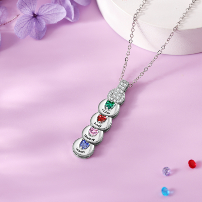 Custom Family Necklace Cascading Pendant with 4 Birthstones Engraving 4 Names Gifts for Her-Jessemade AU