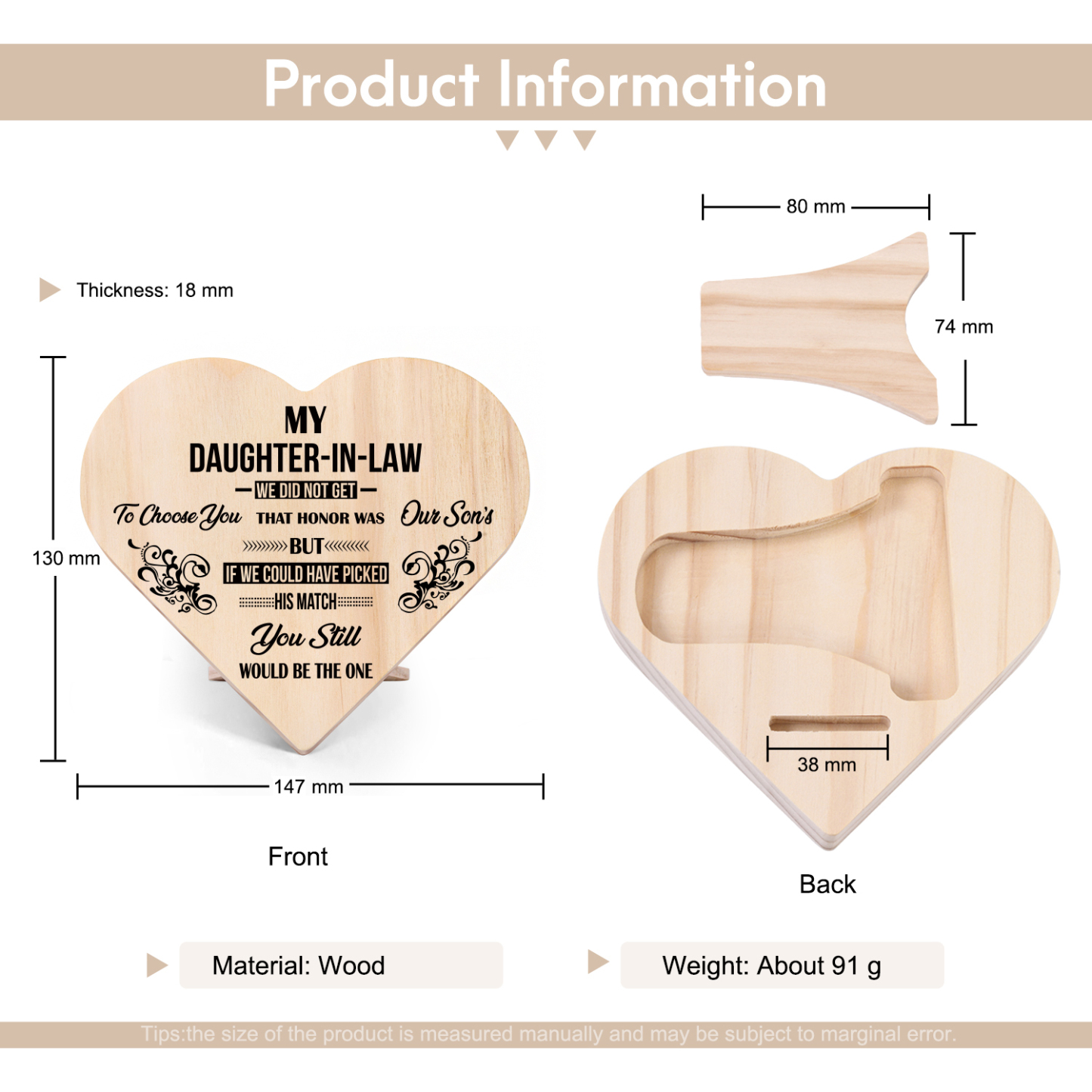 To My Daughter-in-law Wooden Heart Keepsake Desktop Ornament "I did not get to choose you"-Jessemade AU