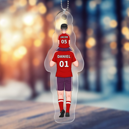 Personalised 2–4 Names Football Family Keychain Custom Soccer Keychain Gift for Dad Grandpa