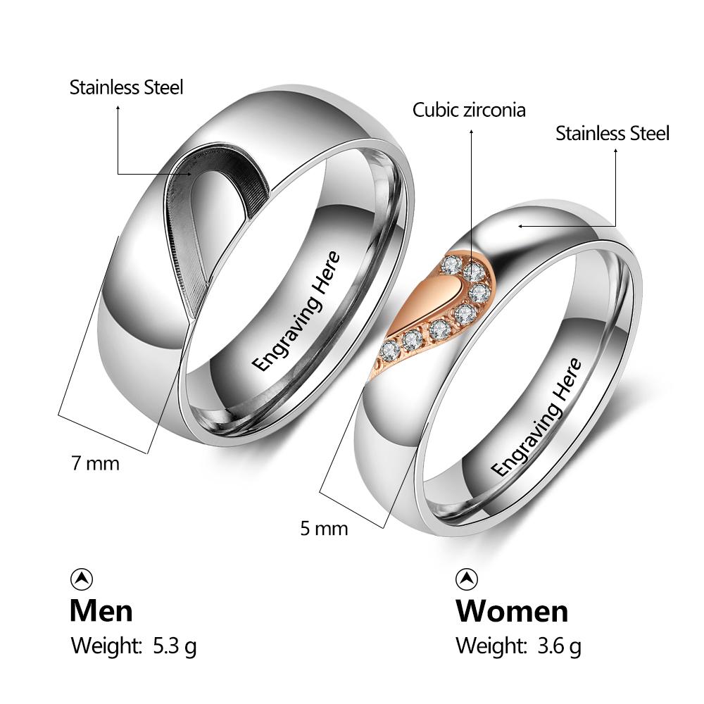 Half Heart Matching Promise Rings for Couple Lovers Custom Engraved Bands Ring-Jessemade AU