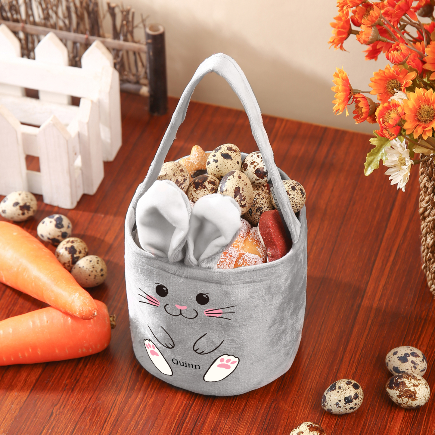 Personalised Bunny Tote Bag Customised With Name Bucket Bag Bunny Basket Easter Gifts-Jessemade AU