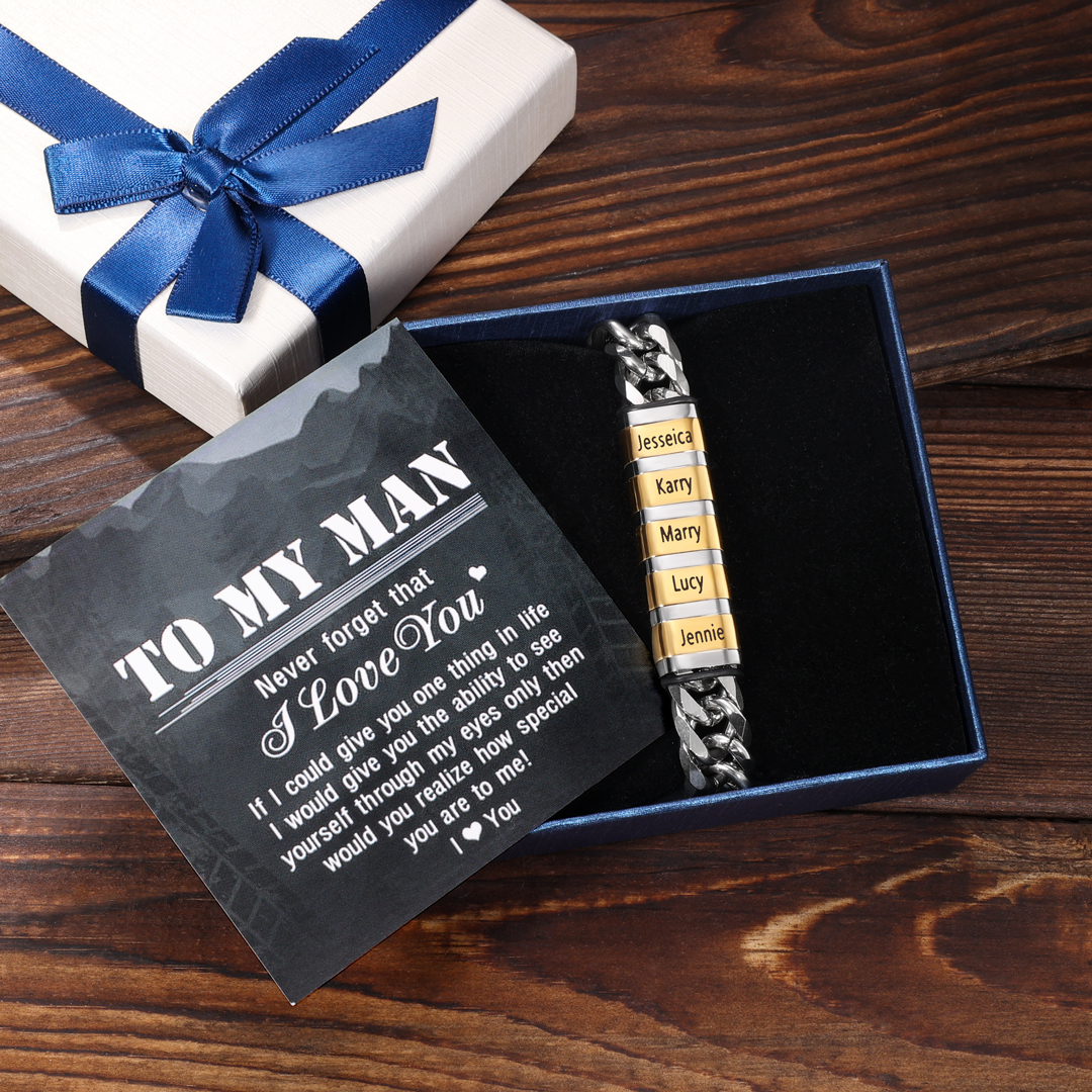 Personalised Cuban Chain Bracelet Customised Name Bracelet with 5 Beads-Jessemade AU