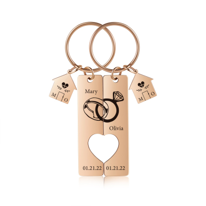 Personalised Couple Keychain Custom 2 Names & Letters & Dates Metal Keyring Matching Keychains Gifts for Couples-Jessemade AU