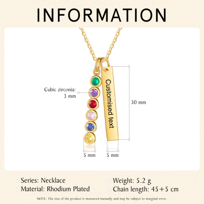 Personalised Bar Pendant Necklace Custom 6 Birthstones & 1 Text Necklace Birthday Gift for Her-Jessemade AU