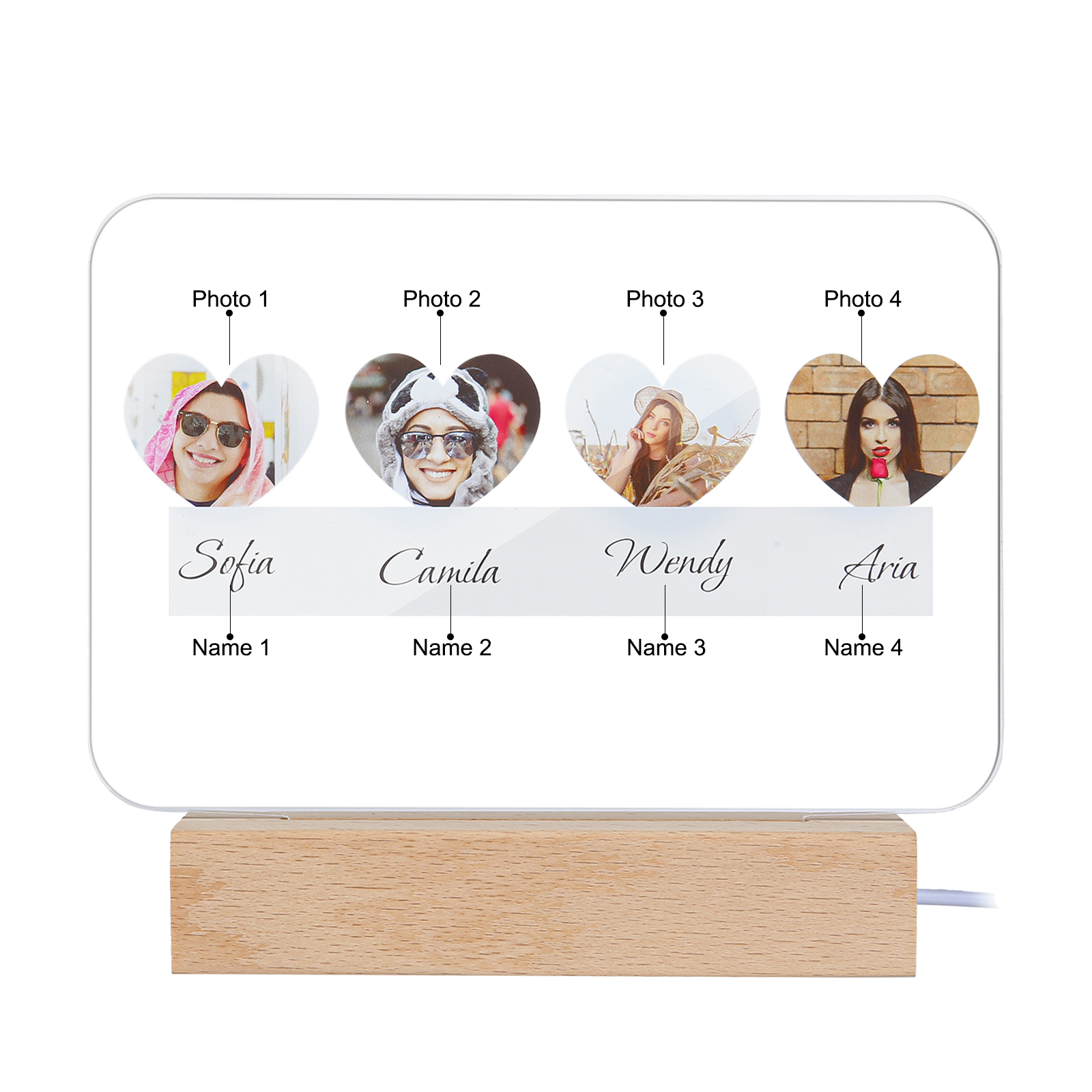 Personalised Family Photo Night Light Ornament Custom 4 Names Bedroom Decor Home Decoration LED Light Personalised Photo Ornament-Jessemade AU