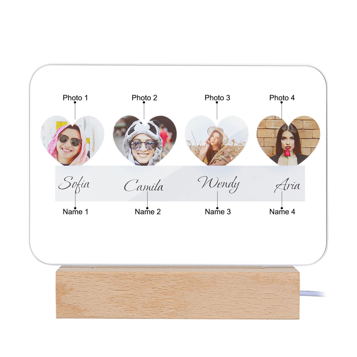 Personalised Family Photo Night Light Ornament Custom 4 Names Bedroom Decor Home Decoration LED Light Personalised Photo Ornament-Jessemade AU