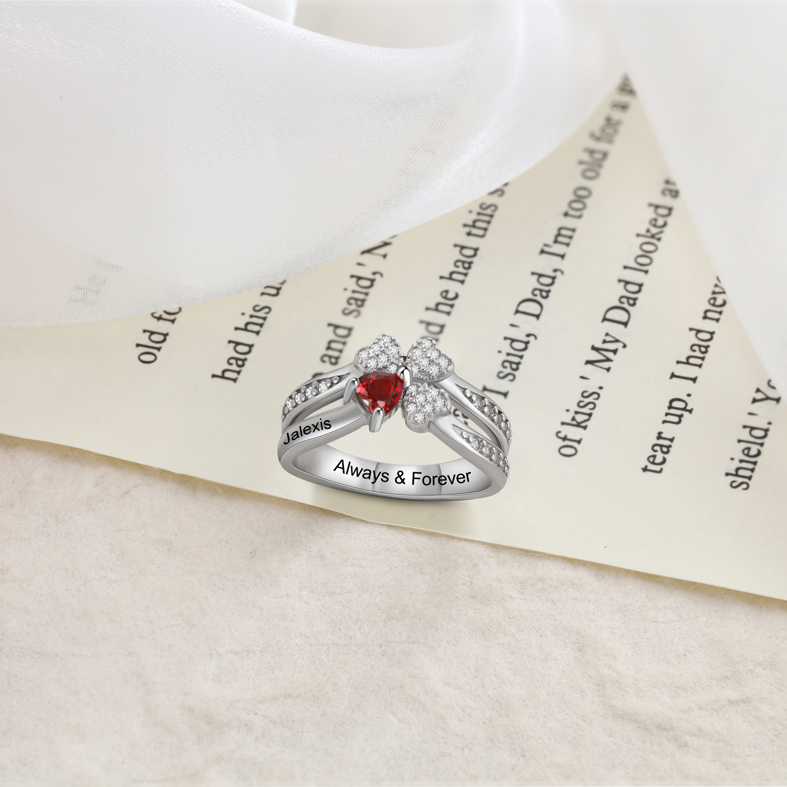 Personalised Ring With 1 Birthstone Engraved Names Ring Best Gift For Women-Jessemade AU