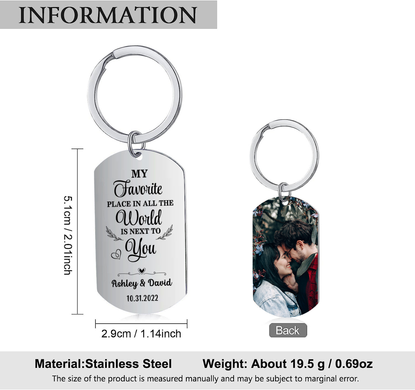 Couple Photo Keychain Customised 2 Names & Date Keyring Stainless Steel Keychain for Couples-Jessemade AU