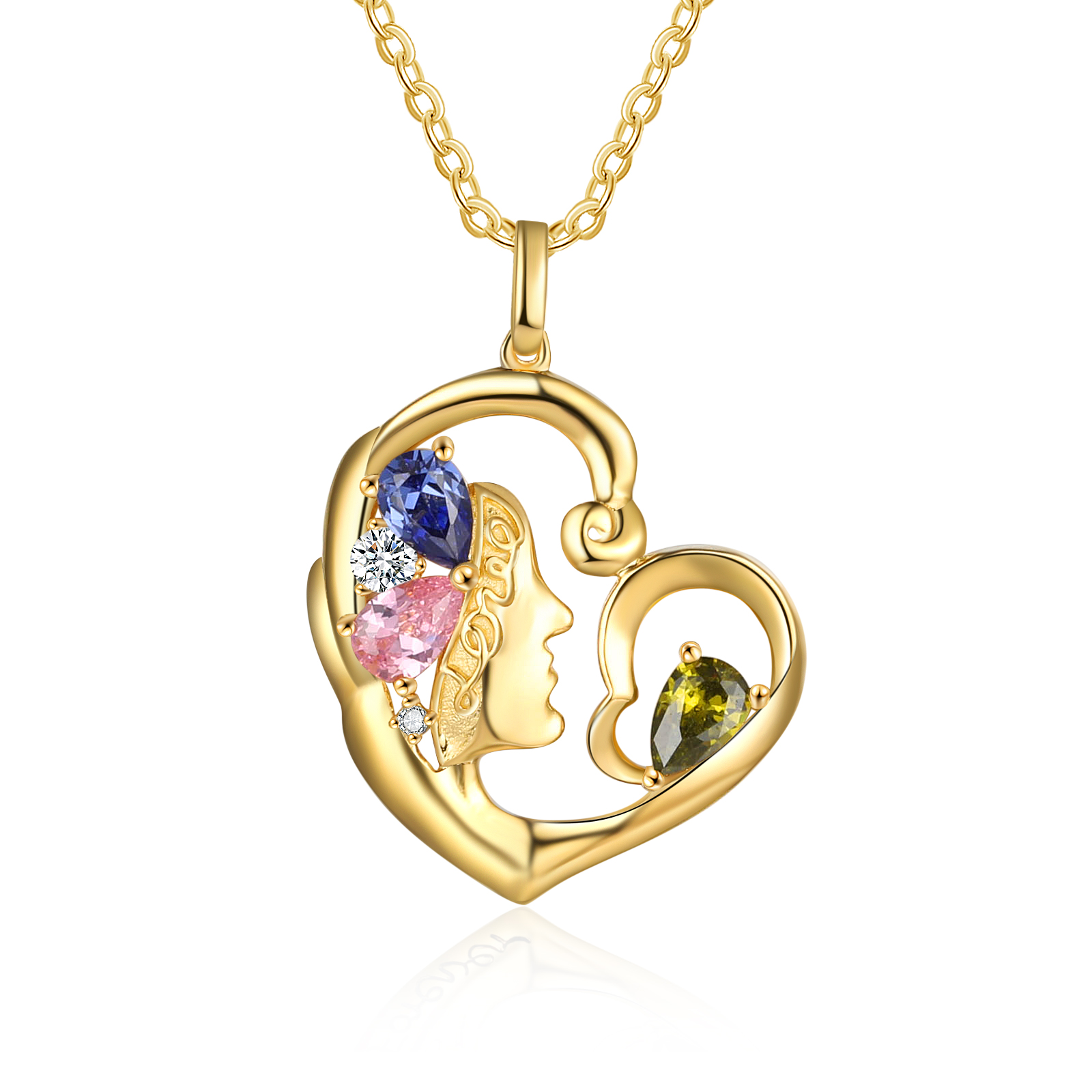 Personalised 1 Name Heart Charm Women's Necklace With 3 Birthstones-Jessemade AU