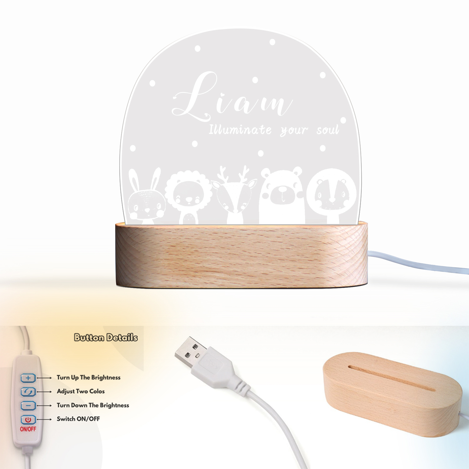 Personalised Night Light Custom Name LED Lamp Baby Gift for Kids-Jessemade AU