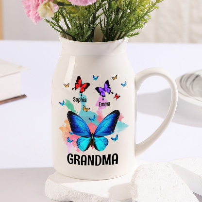 Personalised Ceramic Flower Vase Custom 2–8 Names & 1 Text Colourful Butterfly Vase Gift for Mother/Grandma-Jessemade AU