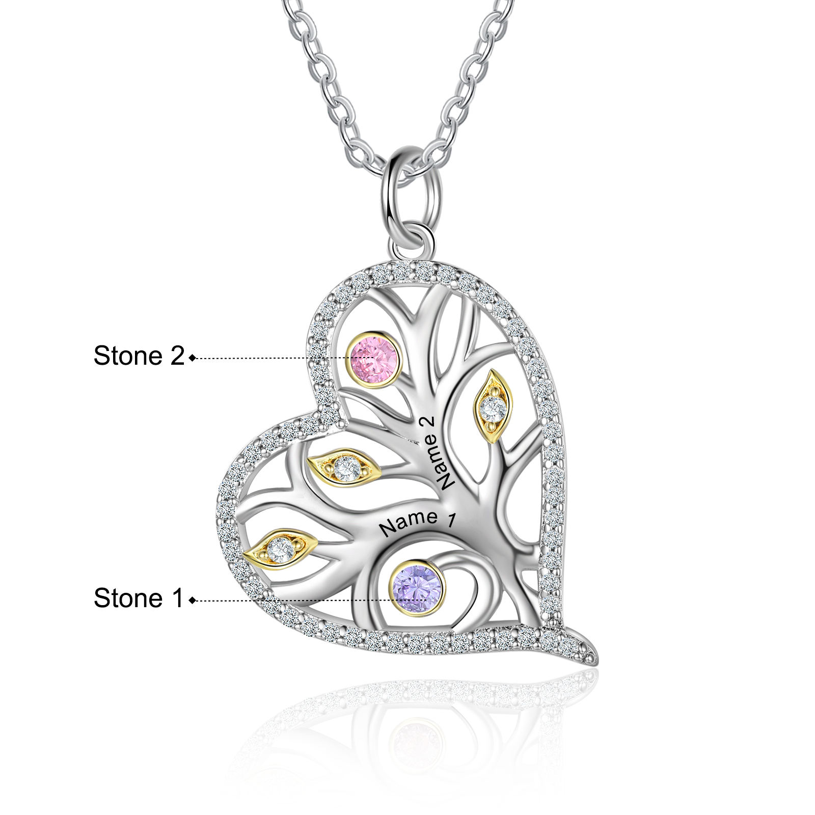 Personalised Family Tree Necklace With 2 Birthstones Custom Names Best Gift For Mother-Jessemade AU