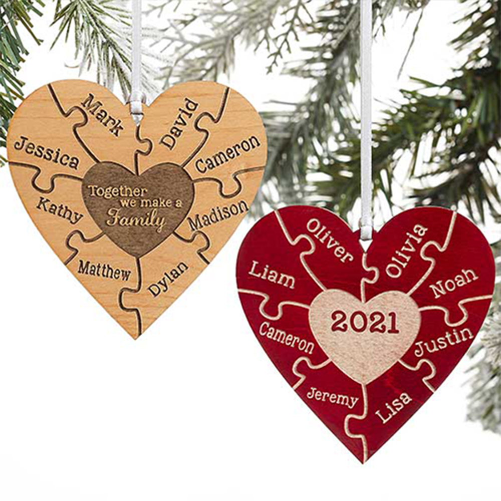 Heart Puzzle Ornament Personalised 8 Names Wooden Family Ornament-Jessemade AU