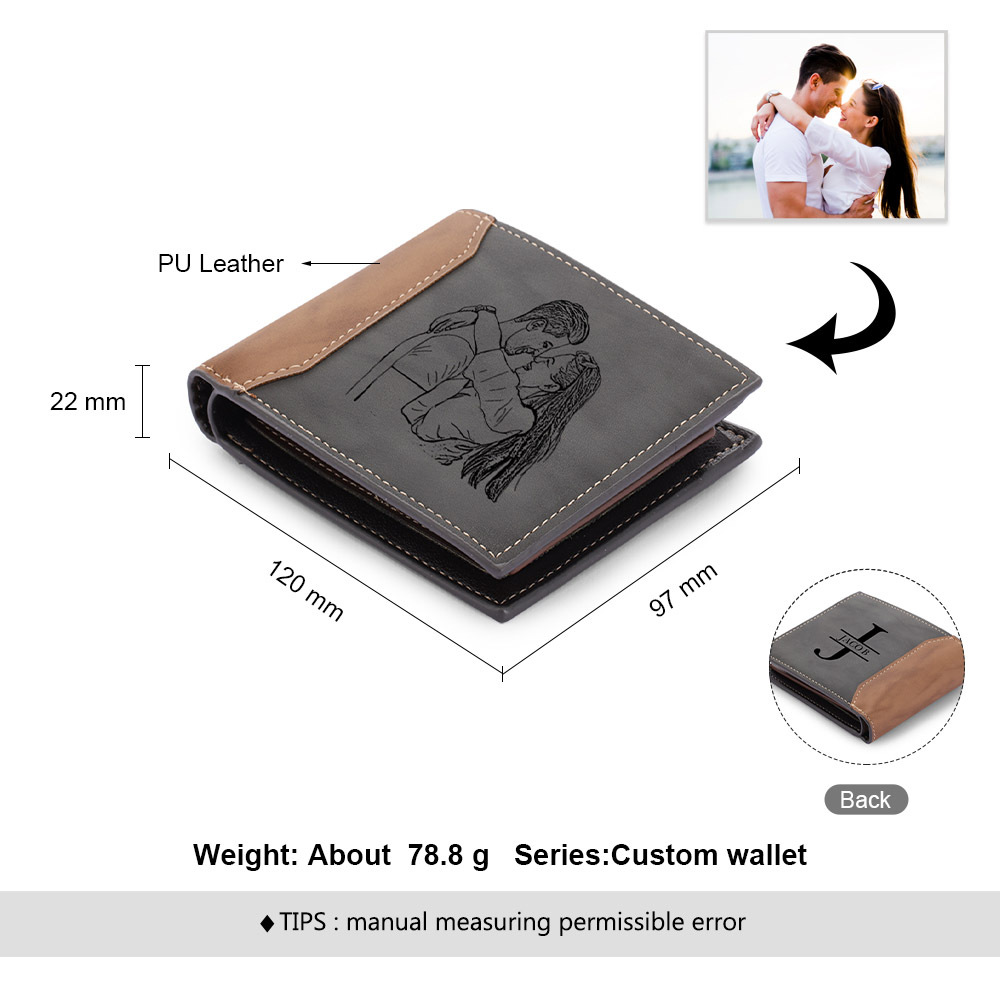 Personalised Monogram Gray Wallet Custom Photo & Name & Letter Wallet Gift for Men