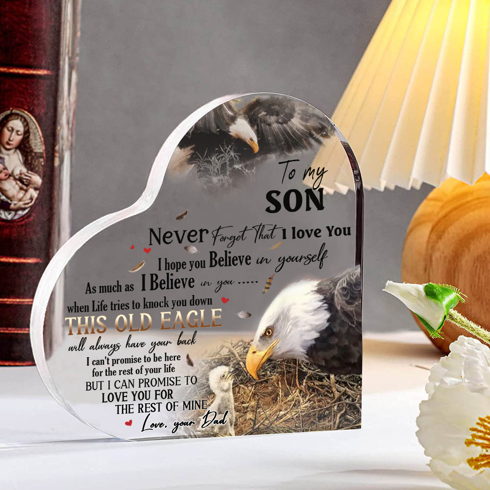 To My Son Acrylic Heart Keepsake Dad to Son Heart Ornament - This Old Eagle Will Always Have Your Back-Jessemade AU