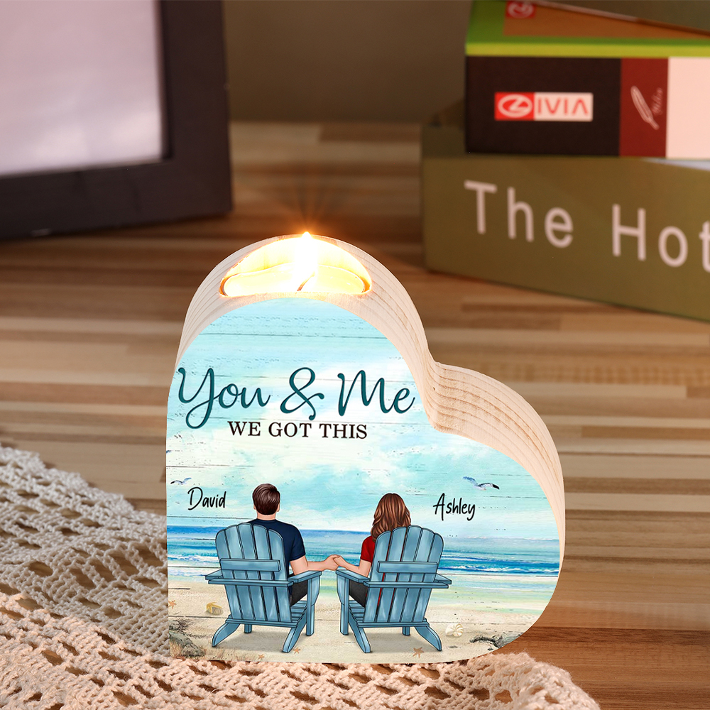 You & Me We Got This Couple Heart Candle Holder Wooden Candlesticks Romantic Gift-Jessemade AU