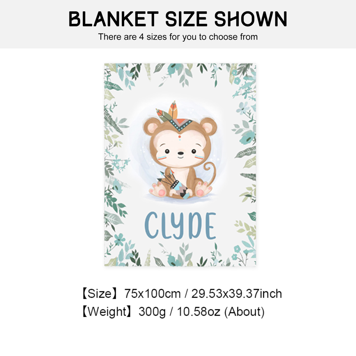 Personalised Monkey Blanket Custom Name Cute Cartoon Blanket-Jessemade AU